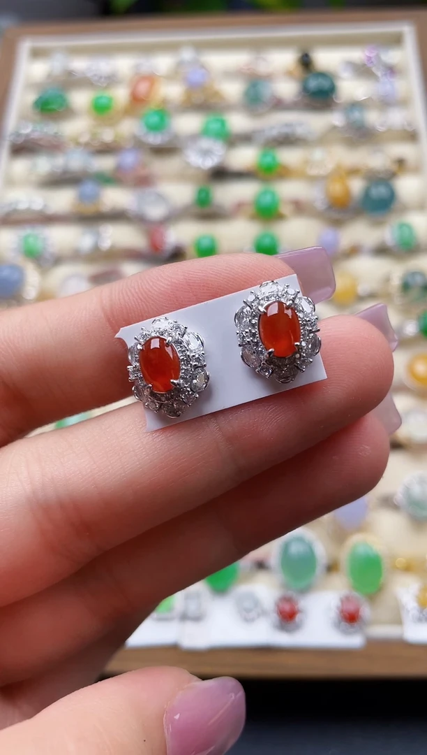 银S925镶嵌翡翠耳饰96