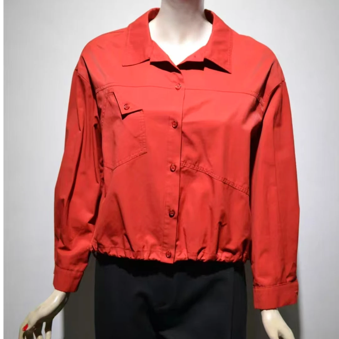 2025春秋新款时尚短款纯色衬衫外套洋气显瘦女士上衣7852长50