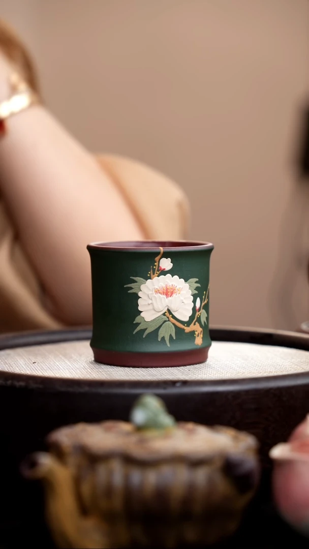 茶壶紫砂民国绿粉浆白牡丹杯003