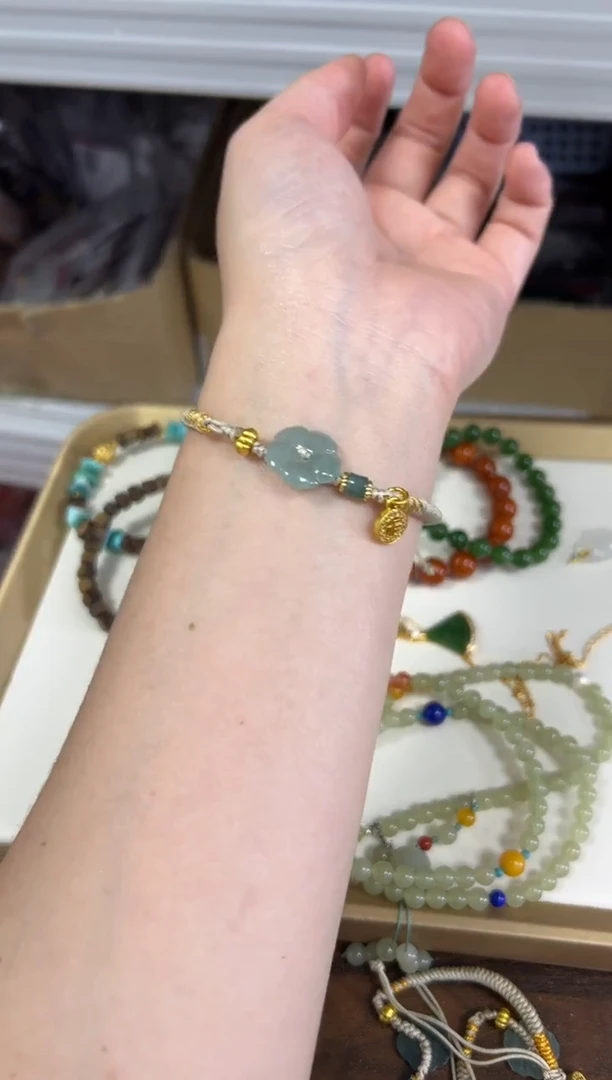 未镶嵌手链翡翠蓝水翡翠有米花编制款手绳[2903]