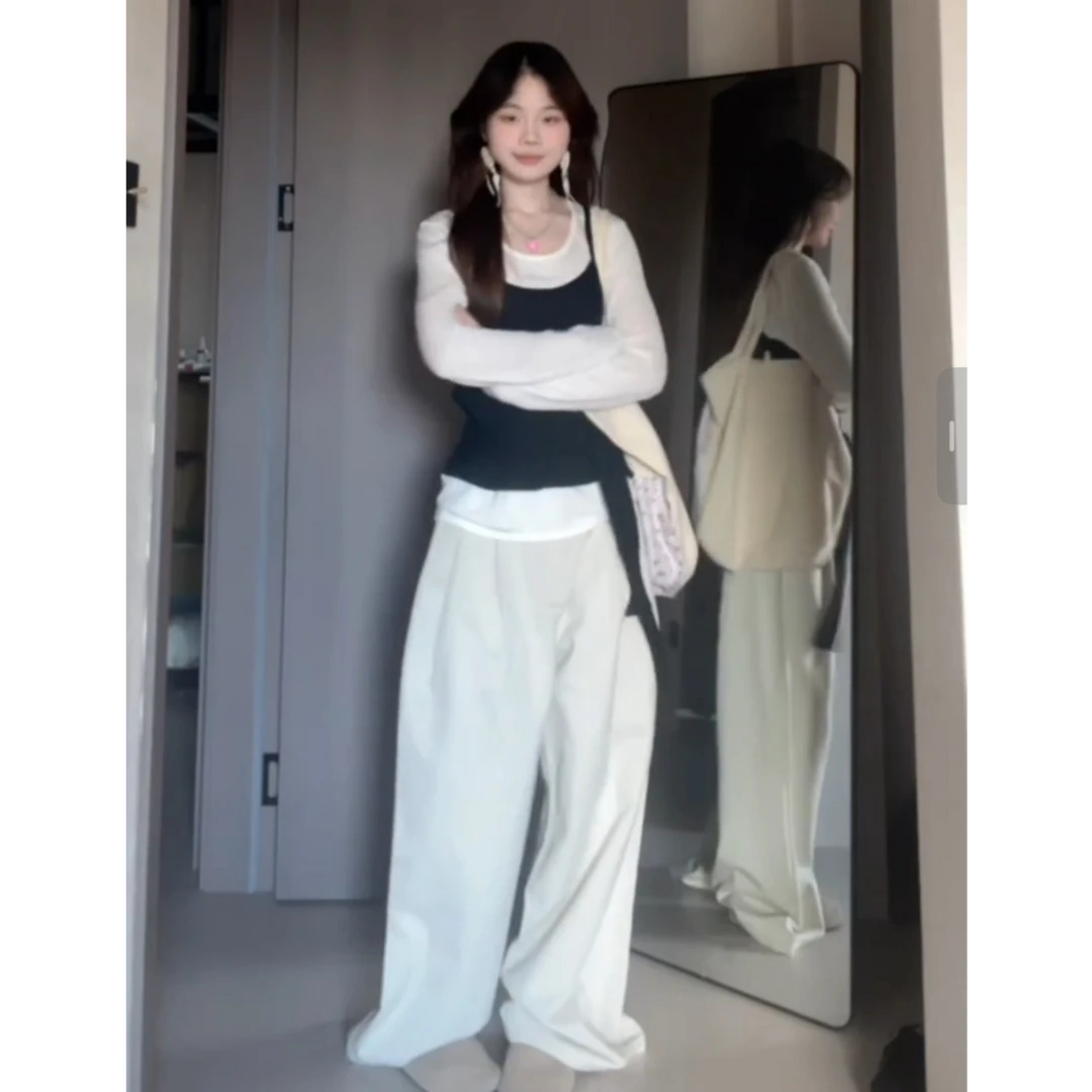 2025秋季新款时尚甜美减龄超好看简约假两件上衣裤子两件套