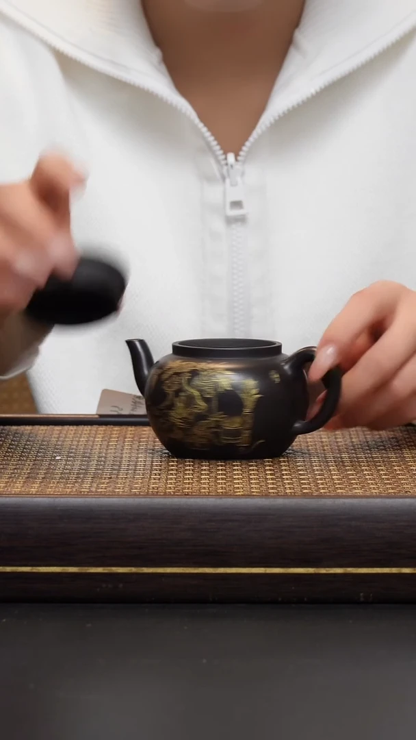 茶壶紫砂紫砂 克拉玛依黑 平盖莲子