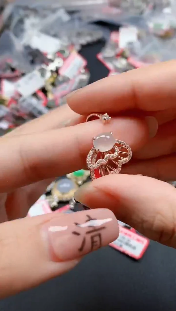 银S925镶嵌戒指翡翠天然A货缅甸翡翠