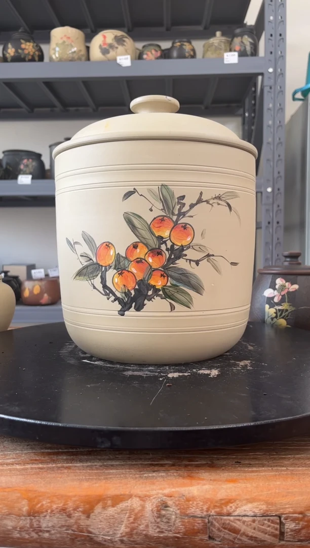 建水紫陶白泥彩绘精品茶罐