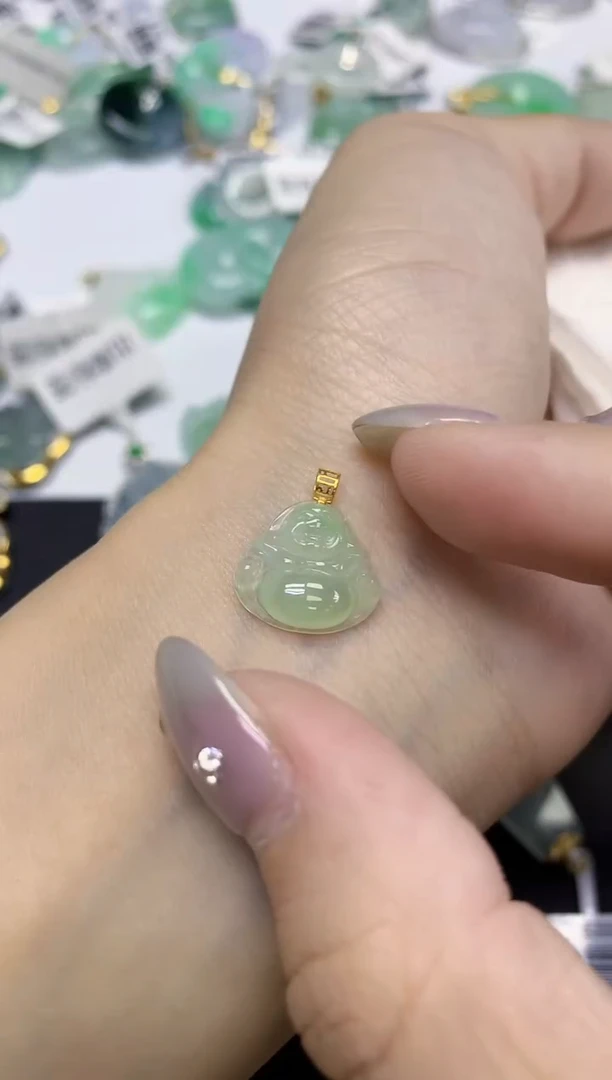 颈饰18K金镶嵌翡翠天然缅甸翡翠A货百元以上9元证书费自理