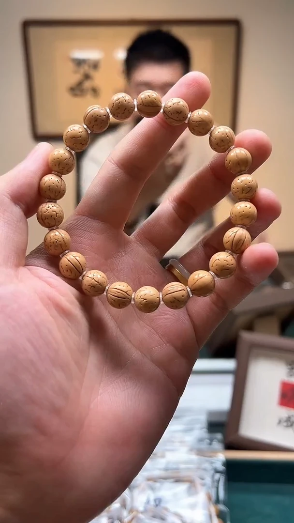 桃核手串10mm盘锦手工脑纹光珠桃核手串