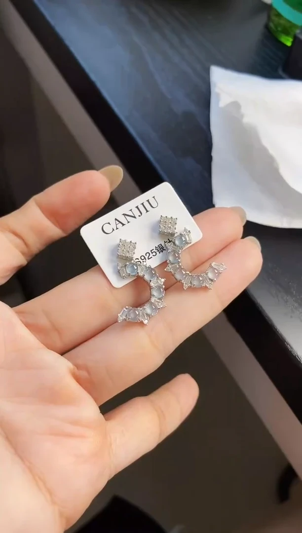 银S925镶嵌翡翠耳饰12