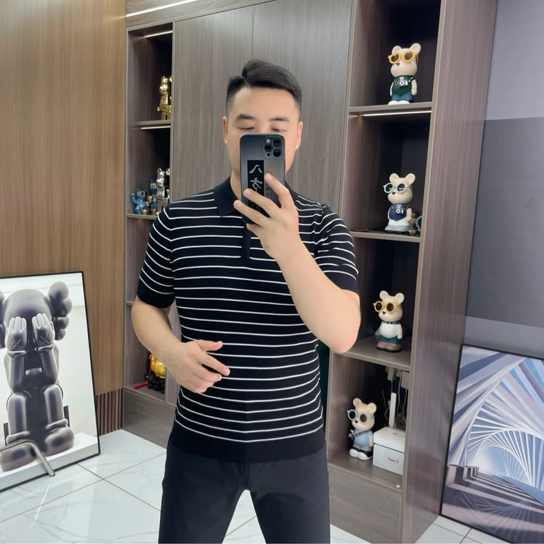 53159男士秋季条纹短袖Polo衫基础大众潮流针织时尚休闲百搭半袖