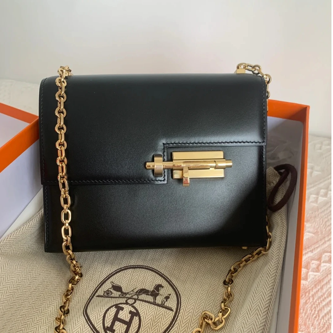 99新 Hermes/爱马仕 小花Jerry插销包 17 89黑色 Y刻 金扣