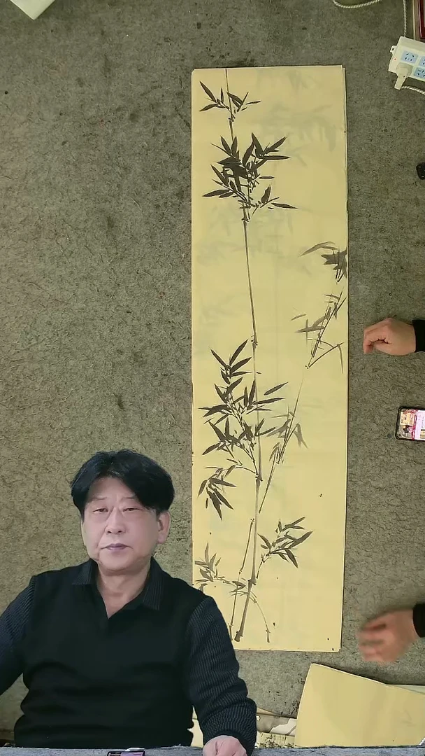 国画四尺对开  墨竹条屏 34*138cm