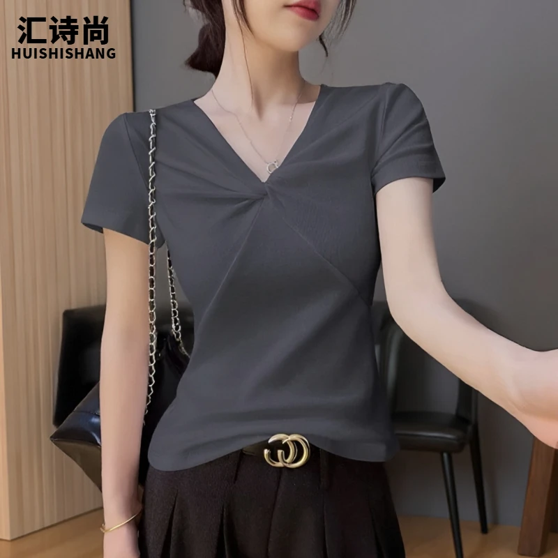 欧若风设计感百搭修身衣服春游出行短袖t恤女网红炸街女装夏上衣