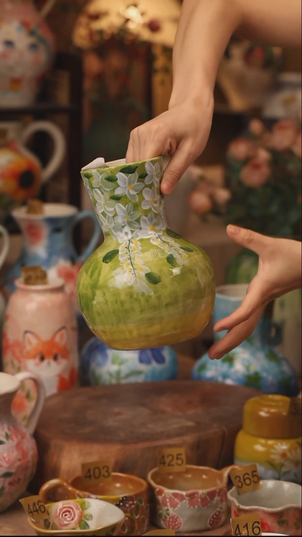 陶瓷420景德镇设计师手作花器摆件侘寂风