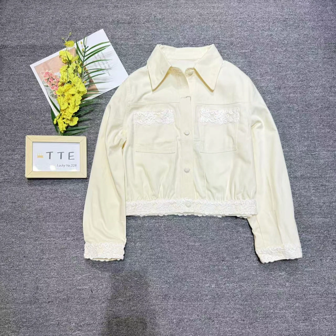 【TTE严选】2025春装米白色蕾丝牛仔外套（0302-15）
