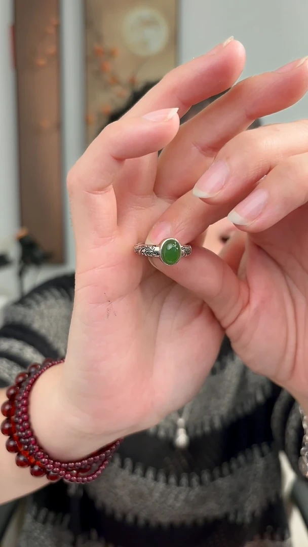 无925银祥云绿戒指33