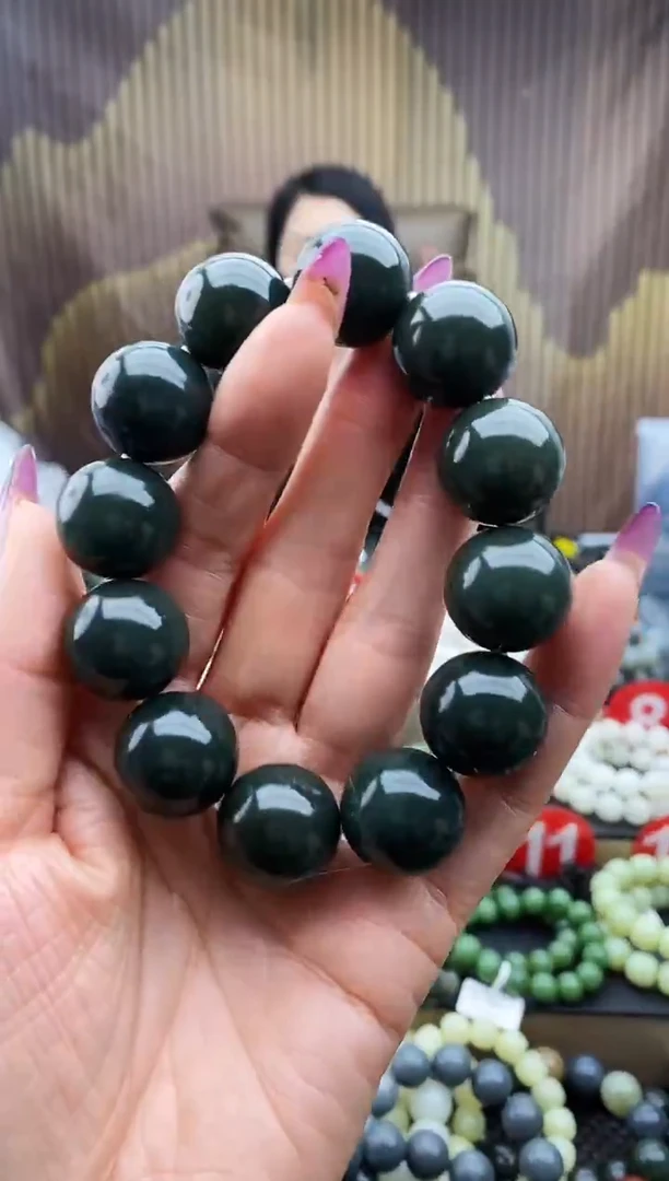 未镶嵌手串和田玉油青19