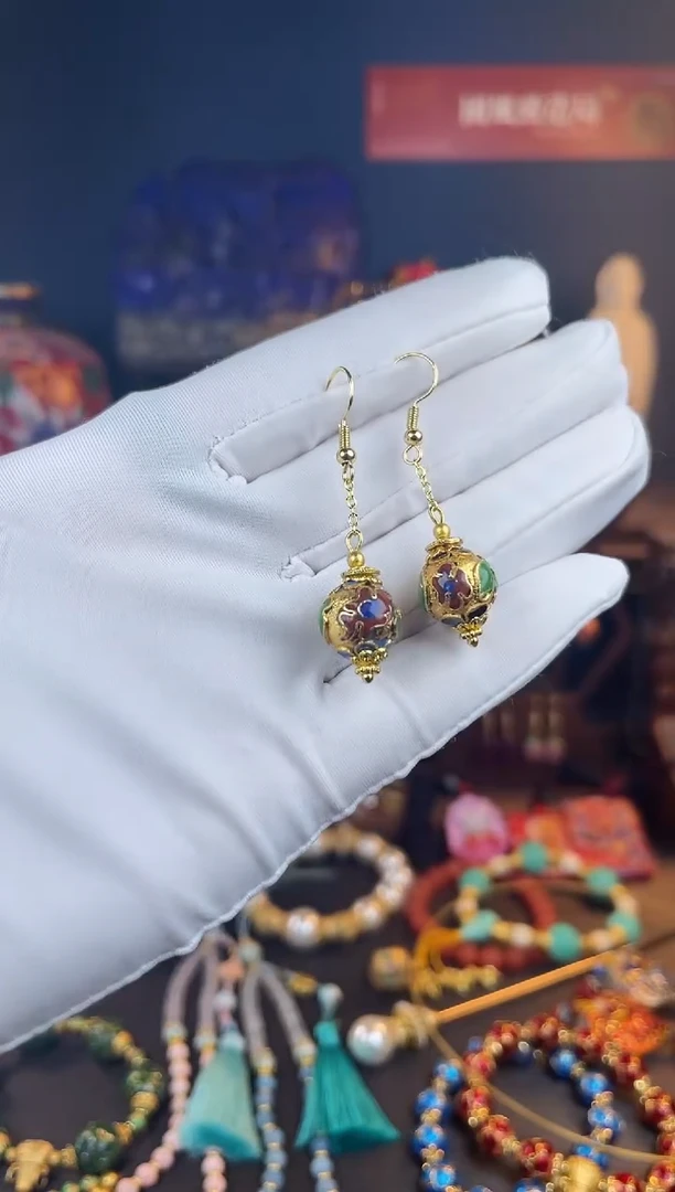 【闪购商品】金色底珐琅景泰蓝耳钩