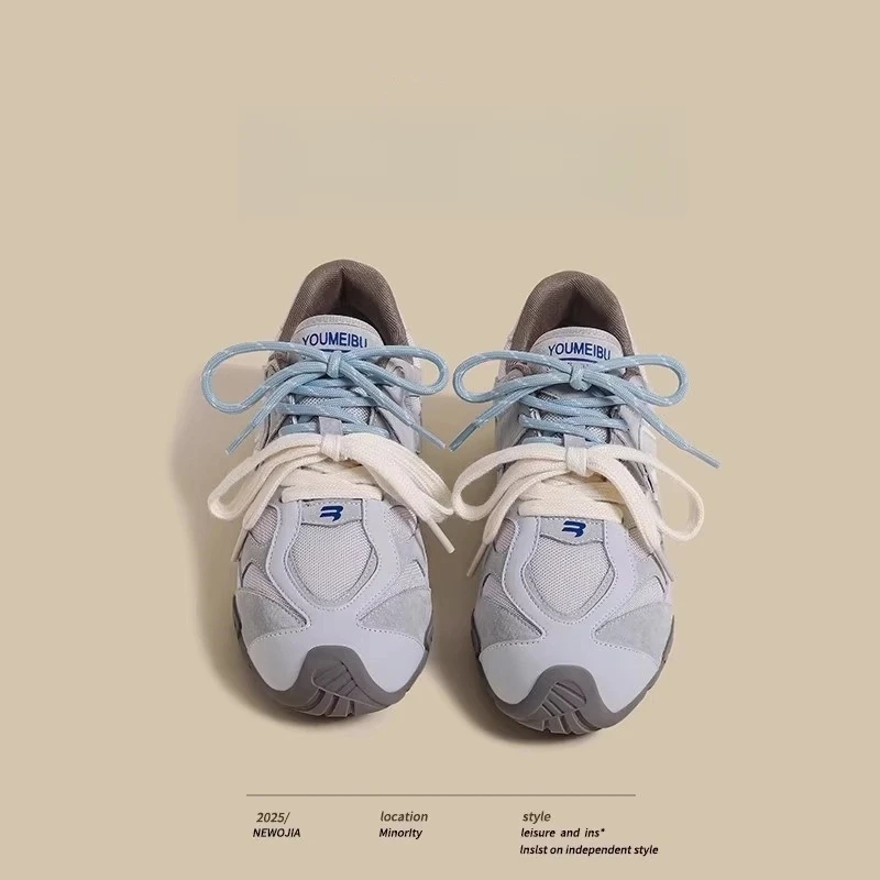 品牌蓝色德训鞋女2025夏季新款设计感透气百搭阿甘鞋运动老爹鞋女