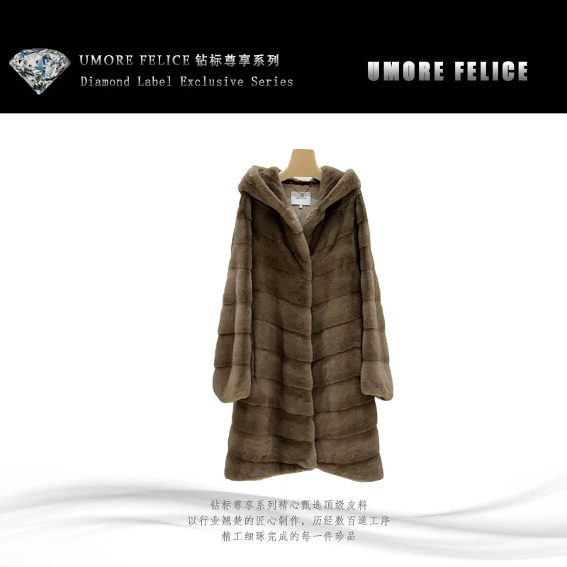 UMORE FELICE华斯皮草【杨红霞甄选】长款女连帽进口水貂皮草服装