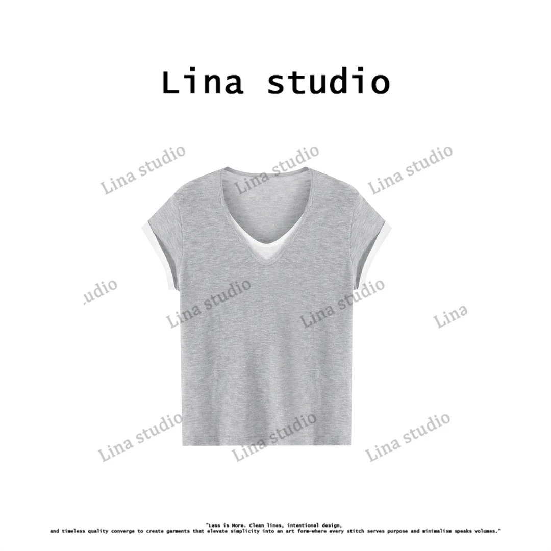 Lina studio“小风扇”2025夏季新款休闲气质高级感T恤