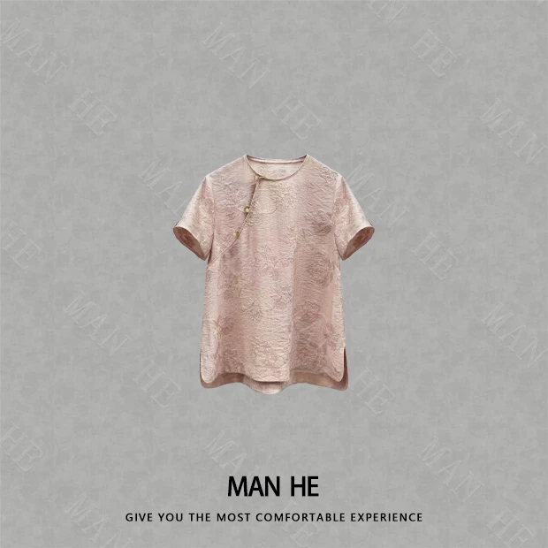 『粉樱线绣新中式半袖衫』满赫出品-25142