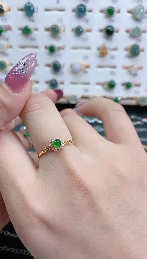 银S925镶嵌戒指翡翠 天然翡翠