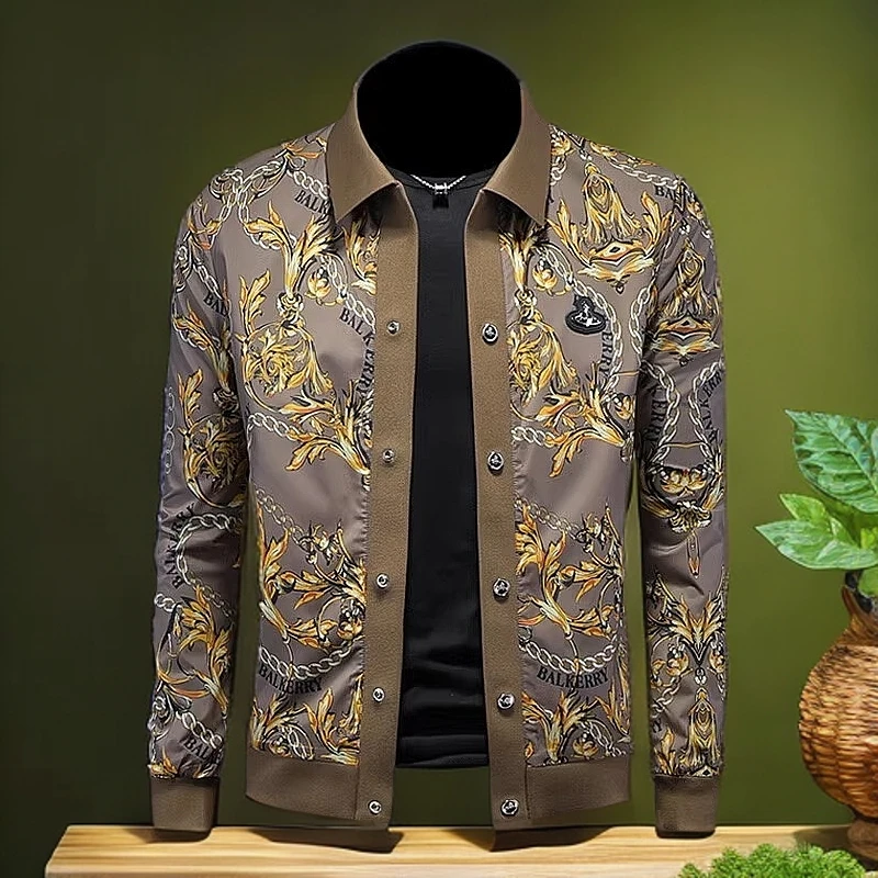 达咔特利春季欧货拼接印花夹克男士潮流帅气休闲外套花纹时尚百搭