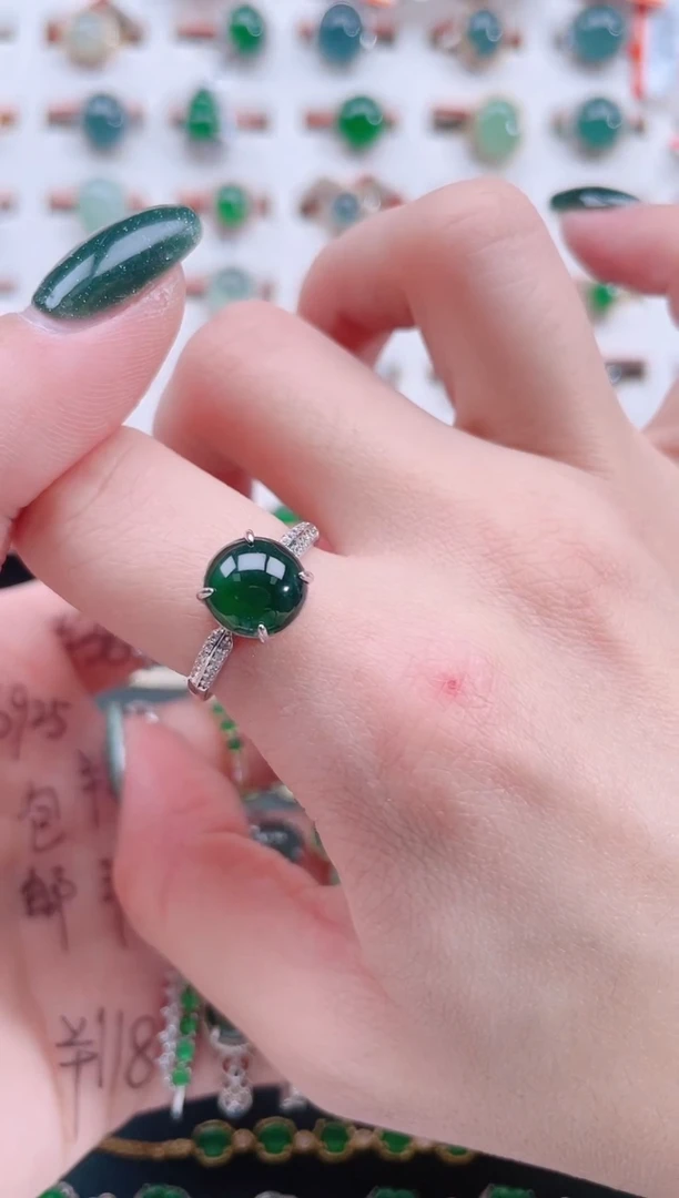 银S925镶嵌戒指翡翠天然翡翠