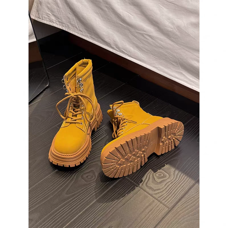 【卷姐】F250201-马丁靴女款新款秋季大黄靴百搭显瘦款厚底瘦瘦靴女