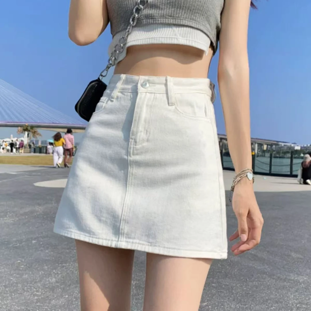 443白色牛仔裙女夏季半身裙高腰显瘦a字裙防走光短裙裤裙2250
