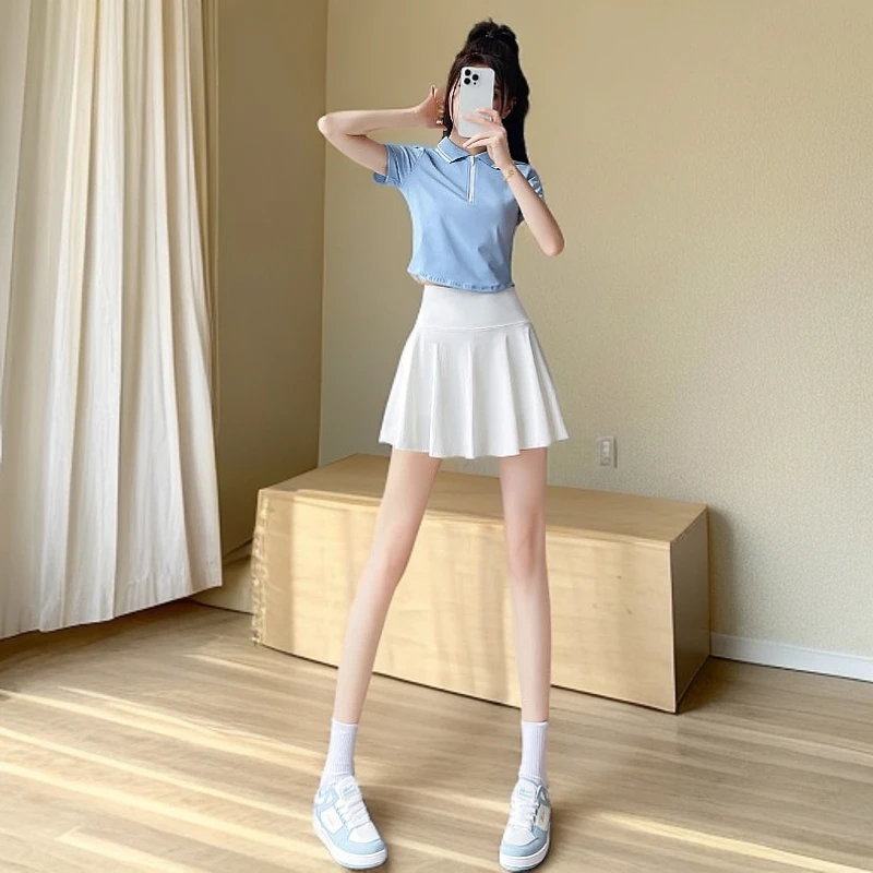羽毛球服晨跑服速干跑步运动套装新款网球2025短裙夏休闲健身衣女