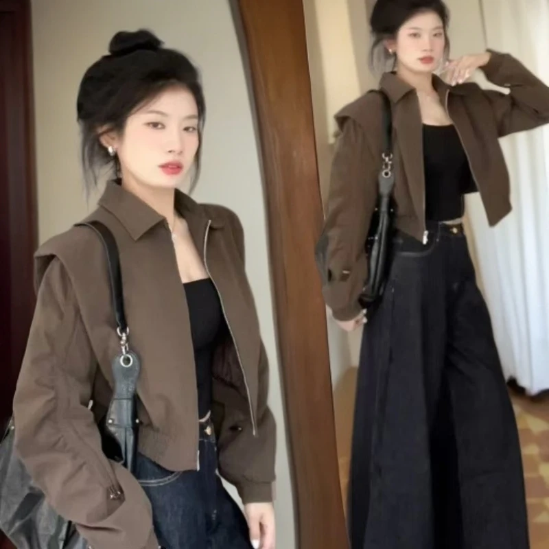 小个子2025年春秋季美式显瘦小众高级感百搭夹克外套短款新款女