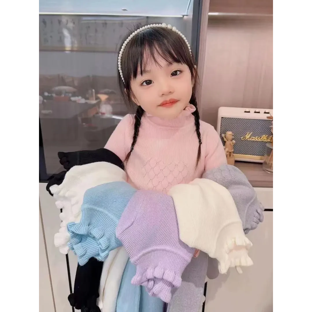 童装休闲百搭2025秋冬新款女童纯色韩版木耳边毛衣长袖针织打底衫