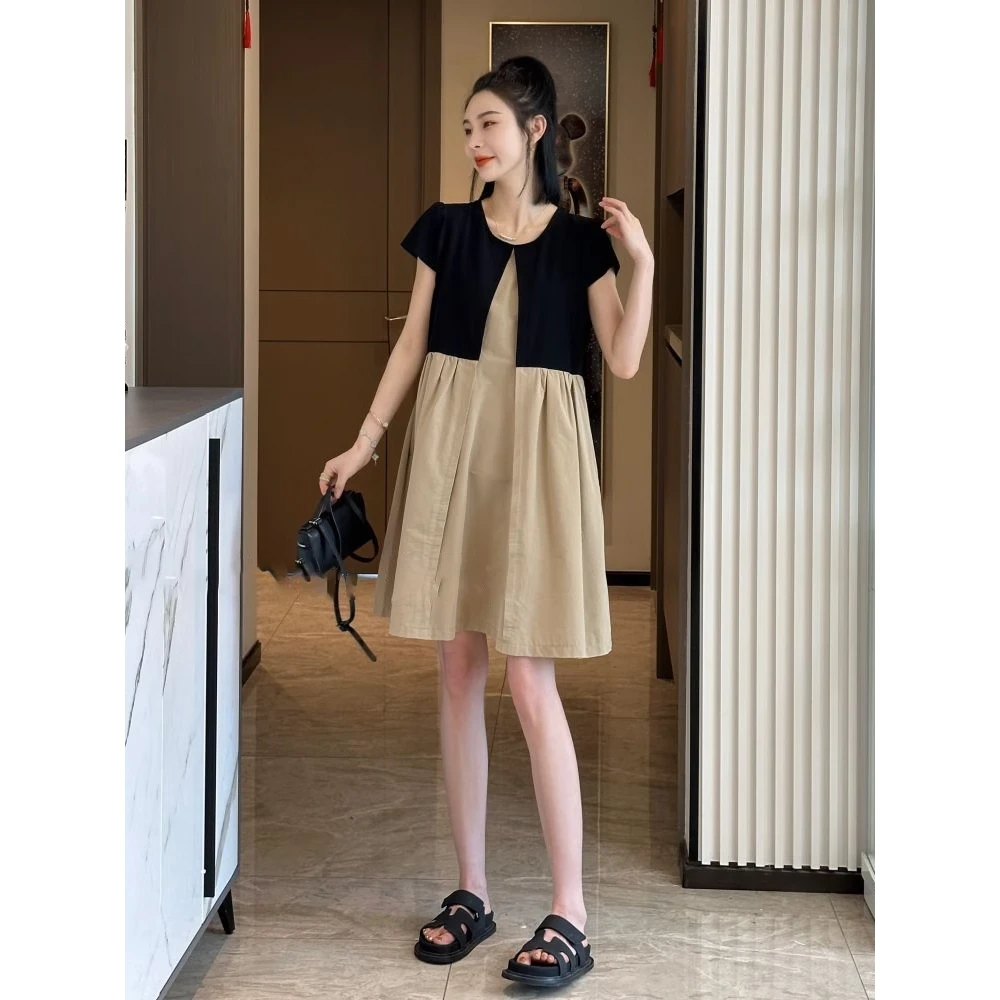 chic设计感撞色连衣裙女欧洲站2025夏装新款欧货中长款a字娃娃裙