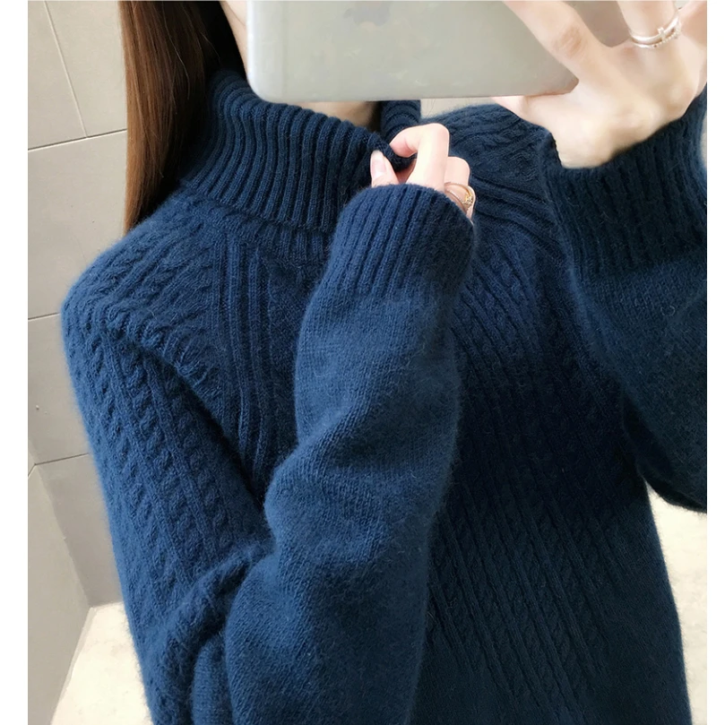 2268【高领V提花小麻花毛衣】秋冬女士宽松内搭插肩袖打底衫