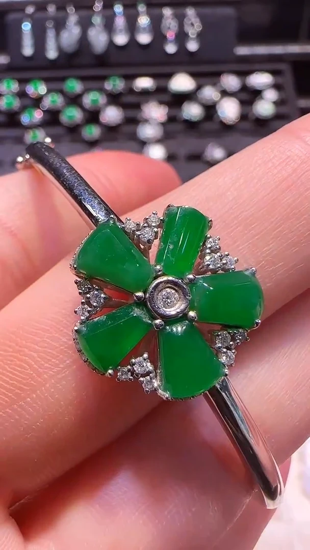 【闪购商品】翡翠手镯18K金镶嵌手镯