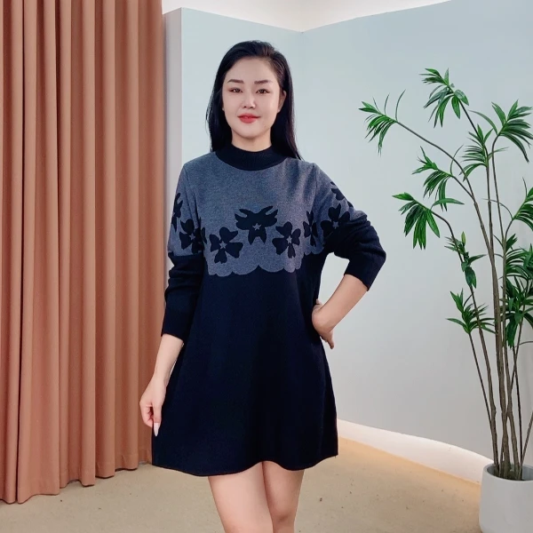 483针织时尚女士网红秋冬提花百搭休闲打底加厚女装连衣裙