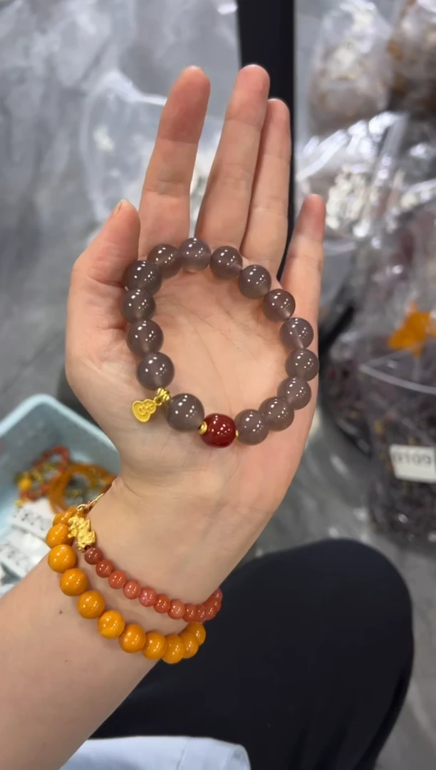 玛瑙/玉髓手链未镶嵌大珠冰烟紫玛瑙设计款手串[0109]