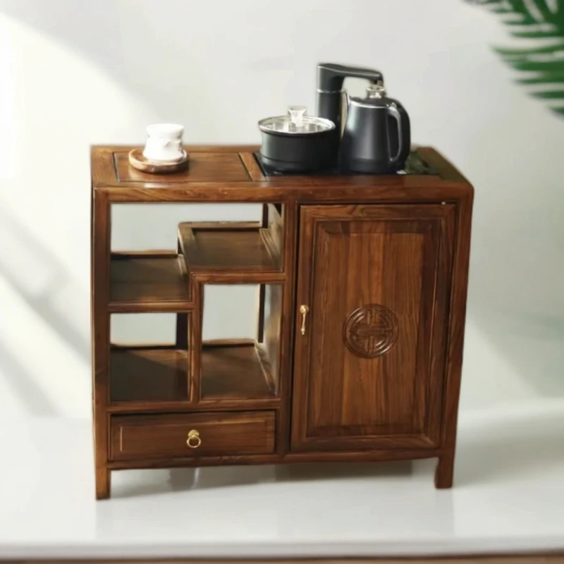 【大海专营】福字茶水柜北方老榆木实木上水一体移动精品禅意茶水柜