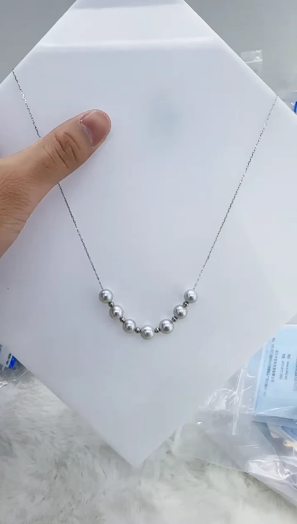 银S925镶嵌海水珍珠DA定位球满天星项链7-8 y318