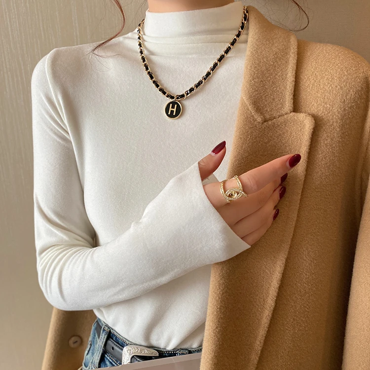 白色打底衫女秋冬加绒2025新款半高领德绒长袖内搭高级感修身上衣