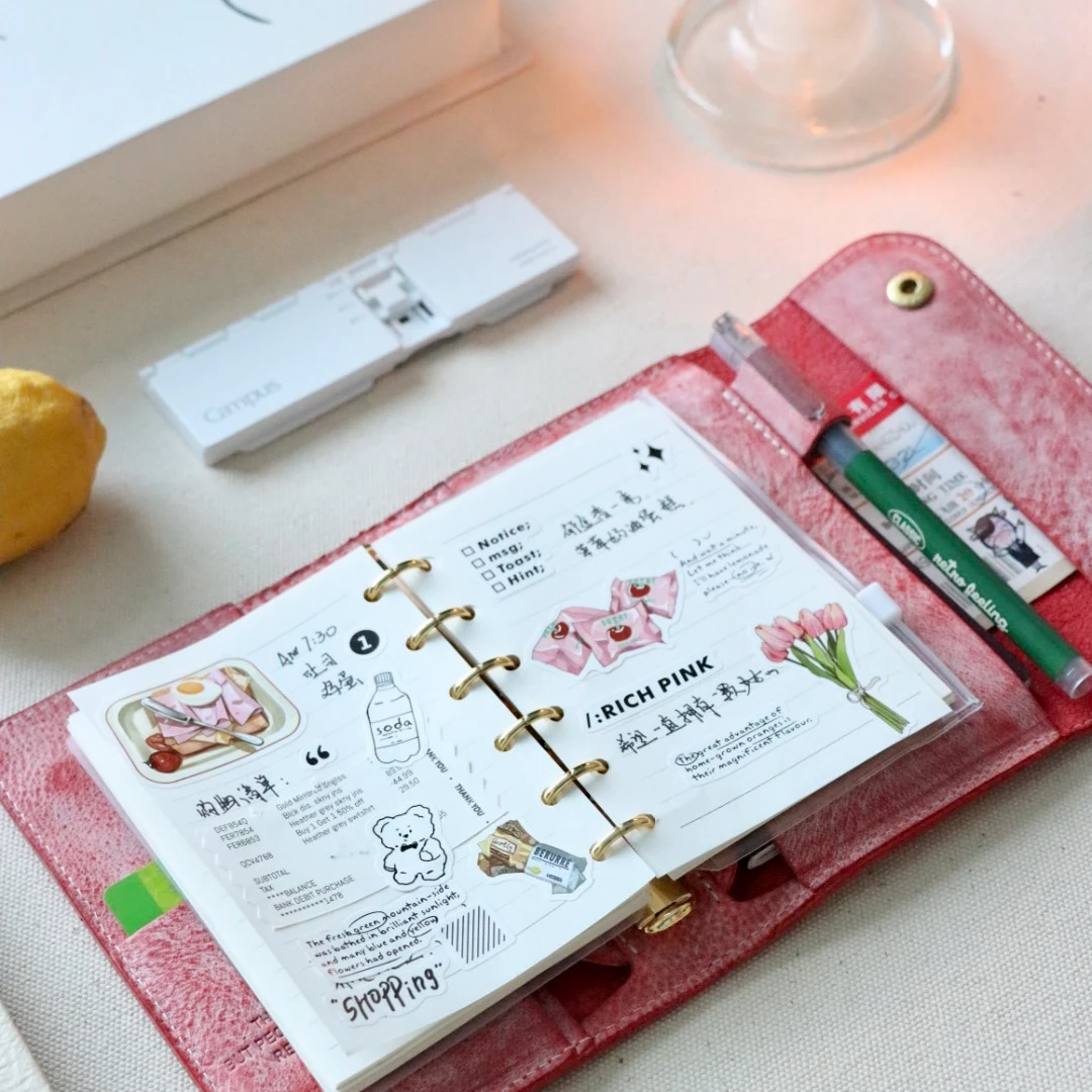 雾蜡皮三折页活页手账本