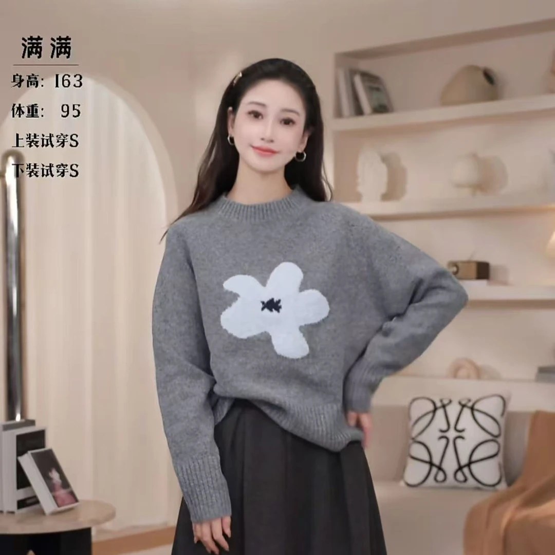 林满满【MM-106】秋冬设计感花朵休闲针织衫上衣