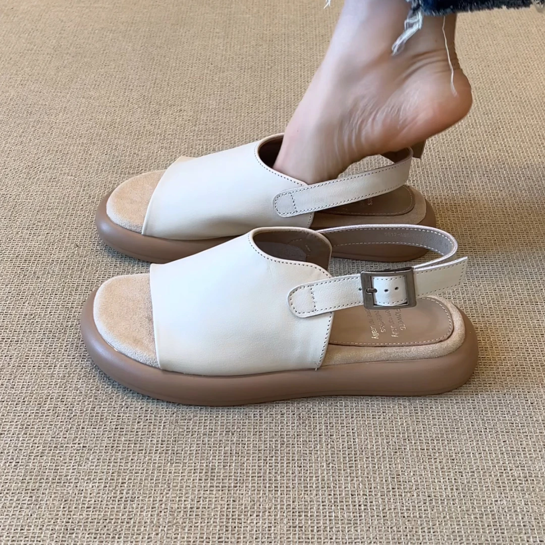 RubyL/2.5cm2025年夏季简约休闲舒适松糕底百搭透气纯色露趾凉鞋