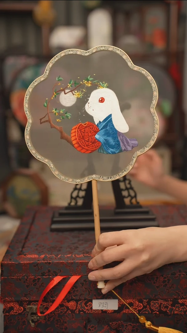 扇子团扇 绣花双面非遗