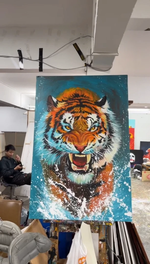 【闪购商品】丙烯画丫丫1.5米蓝底猛虎加框