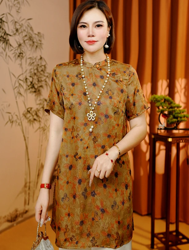 【星澄】2025新款夏季新中式T恤短袖刻花修身显瘦减龄气质款