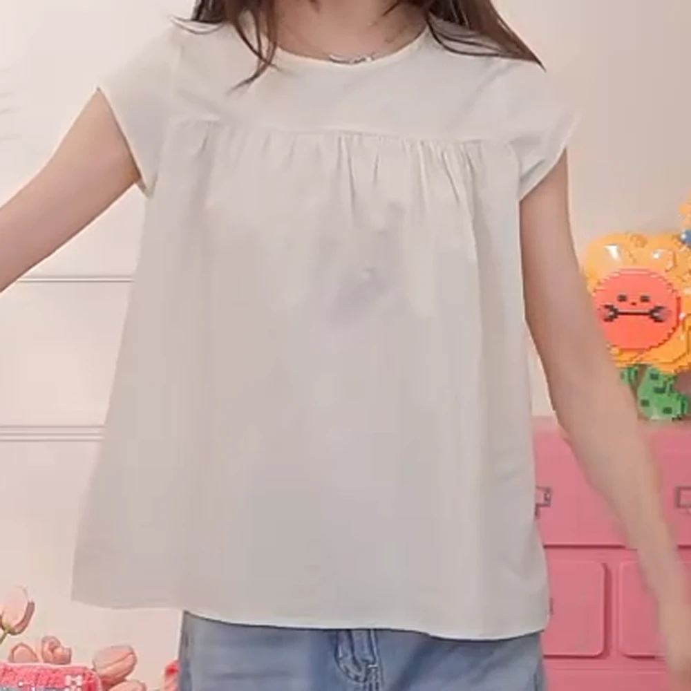 新款时尚休闲简约百搭纯色气质飞袖上衣C5774