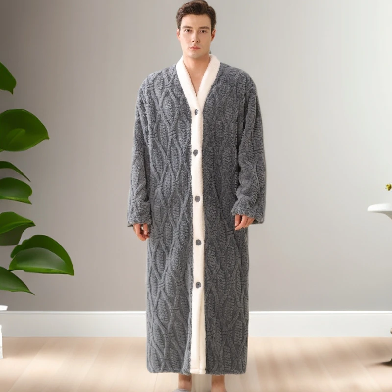 秋冬长袖睡袍浴袍男女款宽松加宽加长加绒保暖胖瘦都可穿睡袍睡衣