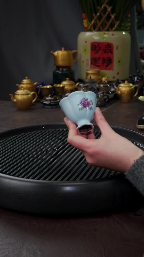 【闪购商品】杯【宜景窑天缥色】手绘小合菱