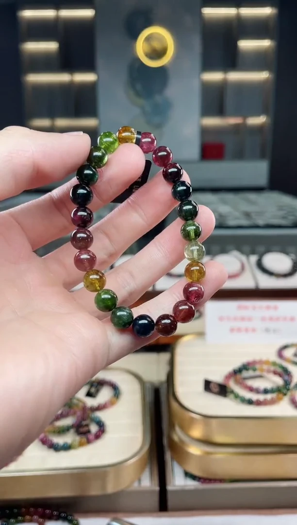 未镶嵌冰透体老矿碧玺彩虹单圈手串7mm+碧玺多样性发一条xion